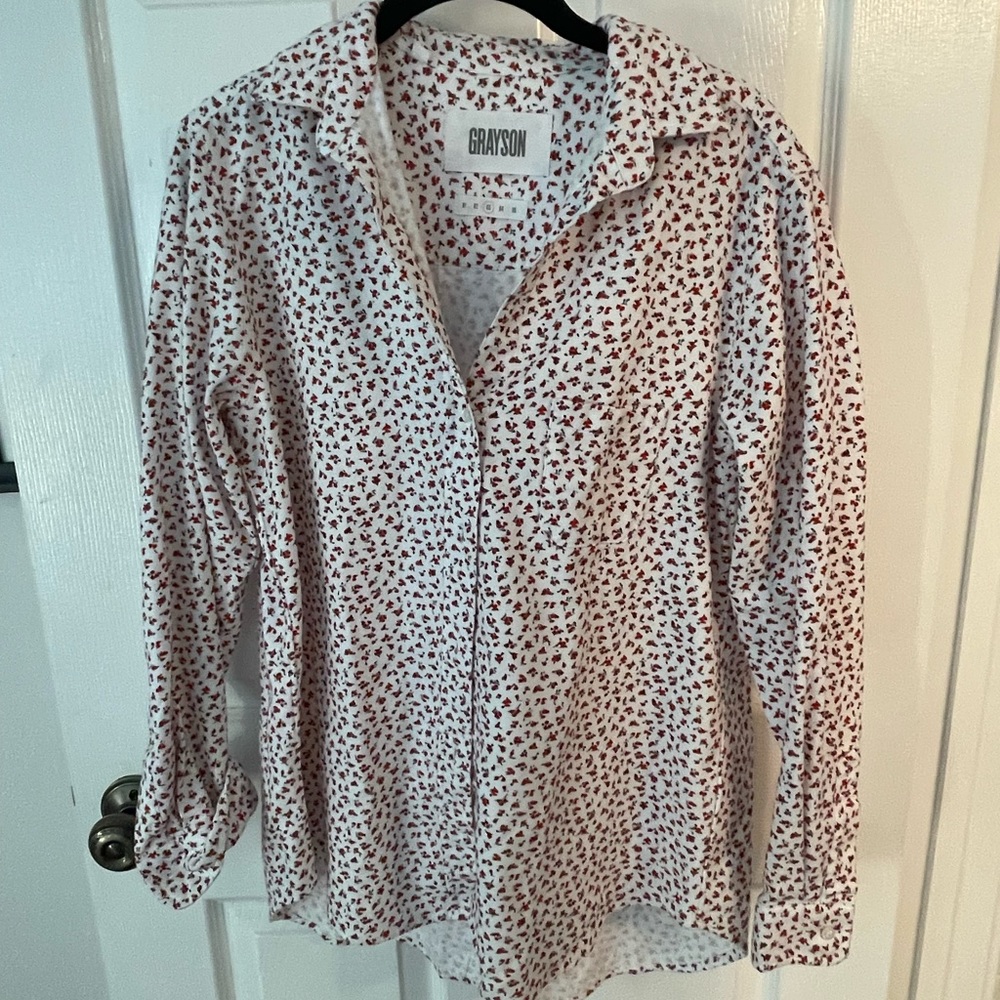 Anthropologie Grayson The Hero White and Red Floral Button Down Shirt Blouse